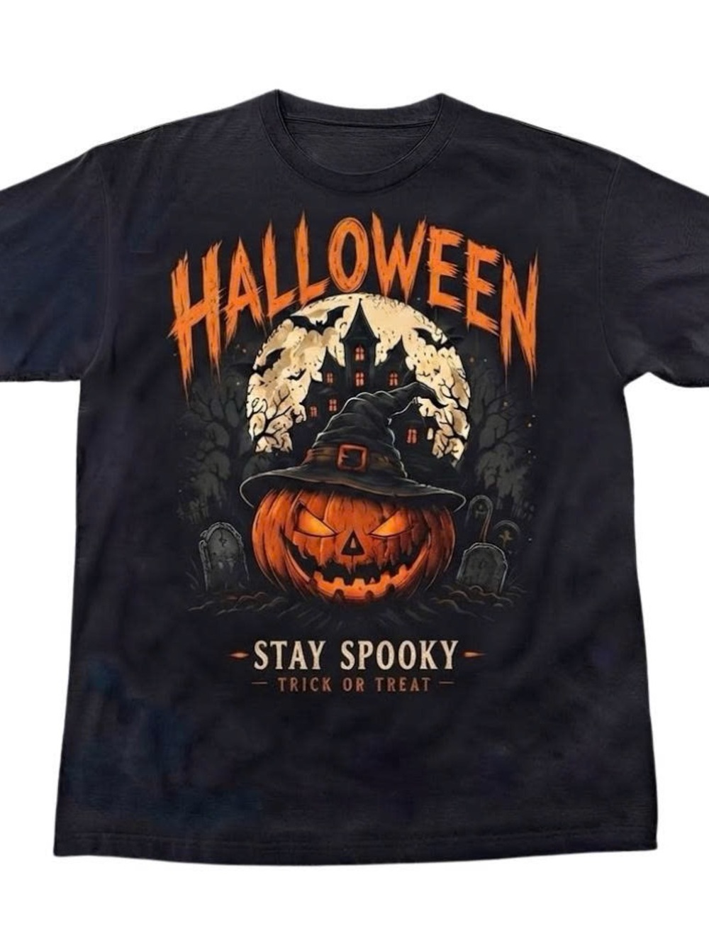 Halloween Pumpkin Graphic Tee - Black & Orange